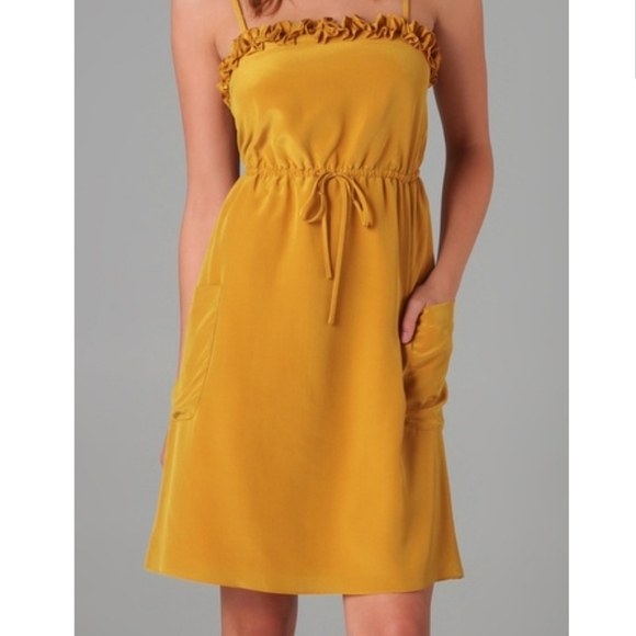 Marc by marc jacobs yellow Mustard Silk ruffle mini dress Size 8 - Picture 2 of 14
